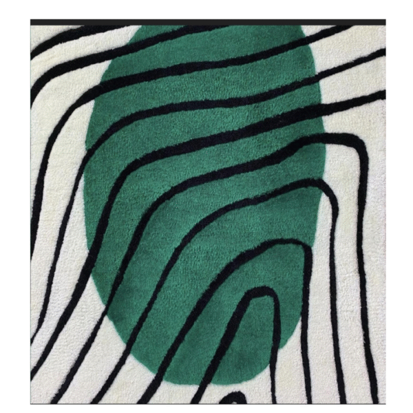 Modern Area Rug with Abstract Wave Pattern, Green and White, Contemporary Home Decor