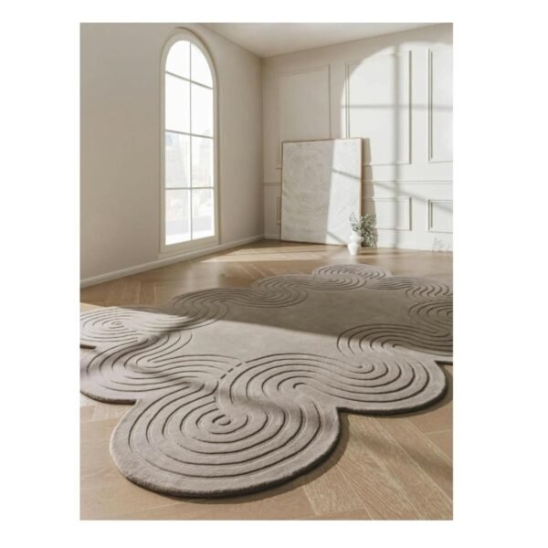 Modern Wavy Border Area Rug, Carved Geometric Pattern, Taupe Gray, Contemporary Home Decor