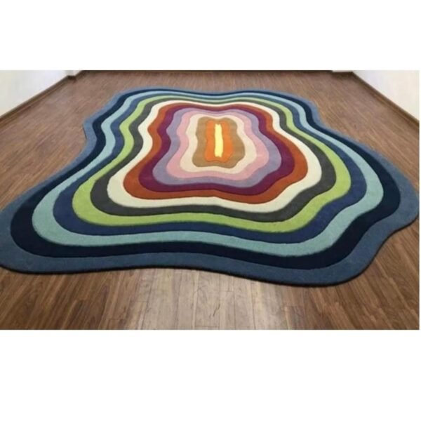 Modern Abstract Area Rug, Multicolor Concentric Wave Pattern, Contemporary Home Decor