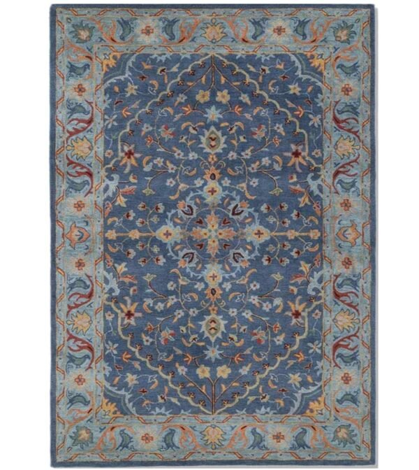 Traditional Persian Area Rug, Blue and Light Blue Floral Design, Oriental Border Pattern, Hand Tufted