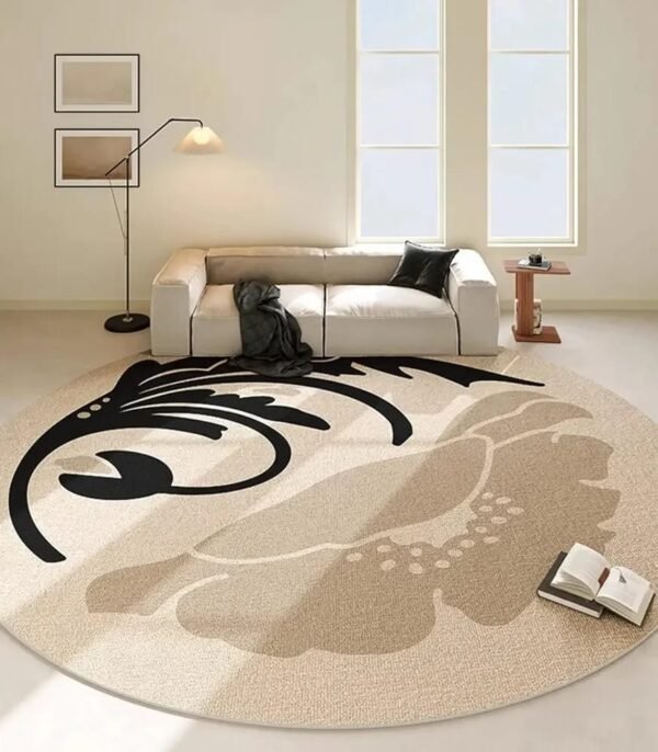 Beige & Black Floral Printed Hand-Tufted Woollen Carpet