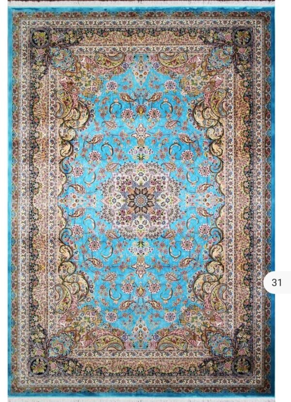 Vibrant Turquoise Traditional Area Rug - Ornate Floral Medallion Design