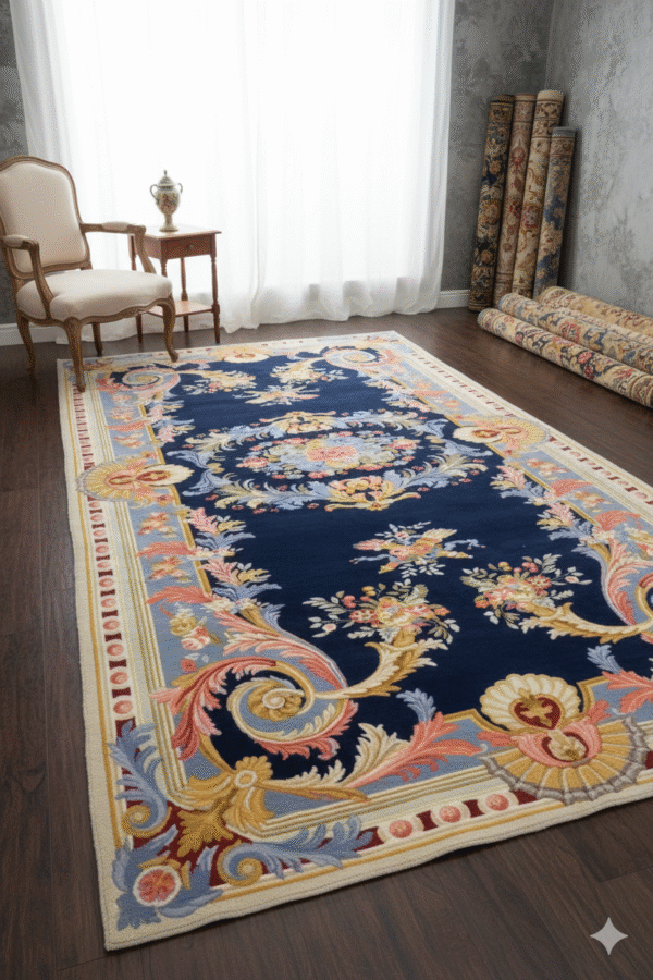 Luxury Traditional Persian Medallion Area Rug | Teal, Navy Blue & Gold Floral Pattern