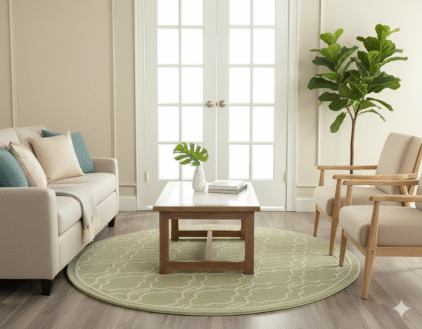Soft Sage Green Oval Area Rug – Plush Texture and Unique Shape for Calming Decor