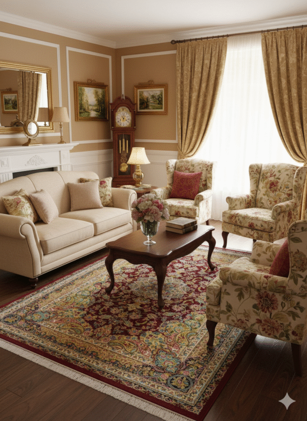 Opulent Maroon & Gold Traditional Area Rug | Persian-Inspired Floral Medallion