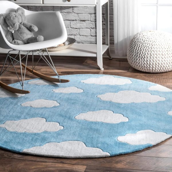 Dreamy Cozy Plush Round Rug | Modern Decor with Cloud Motif and Tassels