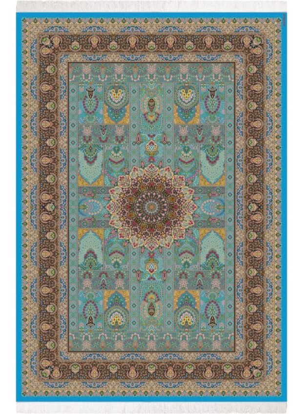 Vibrant Teal & Gold Traditional living room Carpet - Intricate Floral & Medallion Pattern