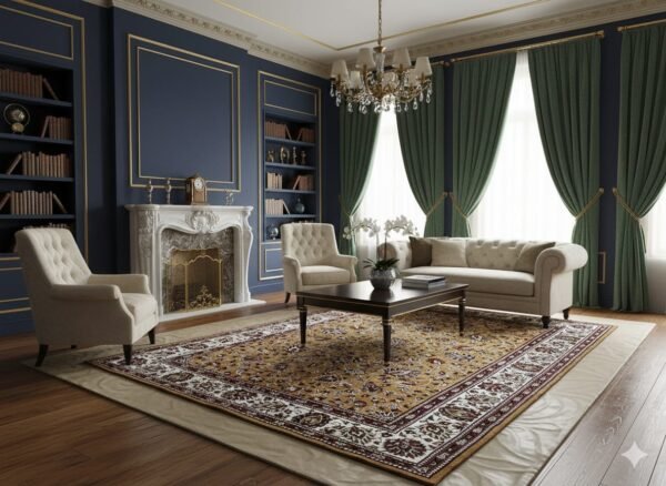 Traditional Persian Style Area Rug - Yellow Gold & Red Floral Medallion - Living Room Carpet